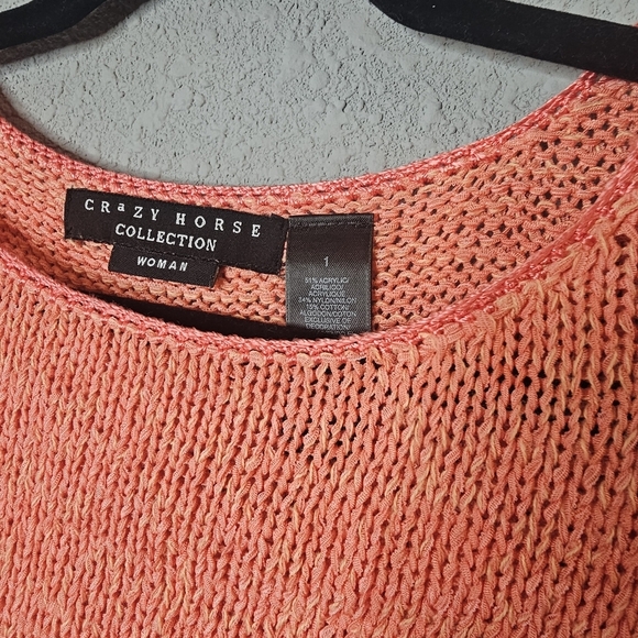 Crazy Horse Women Pastel Peach‎ Orange Sweater 1 (1X) Short Sleeve Knit Easter - Picture 3 of 10